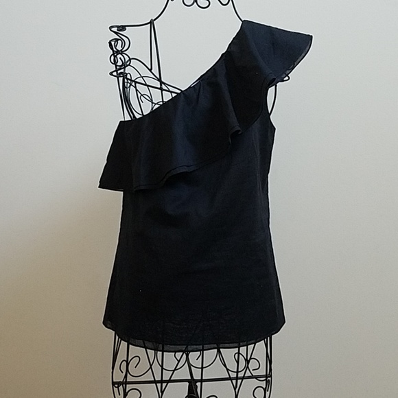 Theory Damarill one shoulder black cotton top - Picture 2 of 4